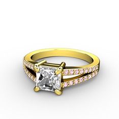 Swarovski ve pembe kuvars 14 ayar altın yüzük