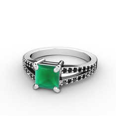 Mida Tektaş Yüzük - Kök zümrüt ve siyah zirkon 14 ayar beyaz altın yüzük #ow0sxn