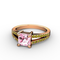 Pembe kuvars ve peridot 8 ayar rose altın yüzük