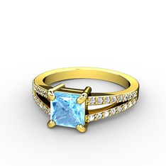 Akuamarin ve swarovski 925 ayar altın kaplama gümüş yüzük