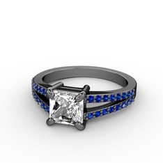 Swarovski ve lab safir 925 ayar siyah rodyum kaplama gümüş yüzük