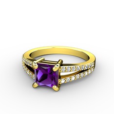 Ametist ve swarovski 14 ayar altın yüzük