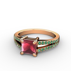 Mida Tektaş Yüzük - Kök yakut ve yeşil kuvars 925 ayar rose altın kaplama gümüş yüzük #r83w21