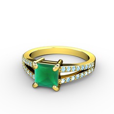 Mida Tektaş Yüzük - Kök zümrüt ve akuamarin 925 ayar altın kaplama gümüş yüzük #reb2jl
