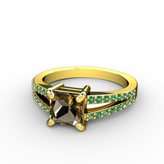 Mida Tektaş Yüzük - Dumanlı kuvars ve yeşil kuvars 8 ayar altın yüzük #rflgfp