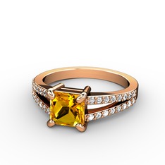 Mida Tektaş Yüzük - Sitrin ve pırlanta 925 ayar rose altın kaplama gümüş yüzük (0.352 karat) #rhena0