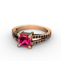 Rodolit garnet ve siyah zirkon 14 ayar rose altın yüzük