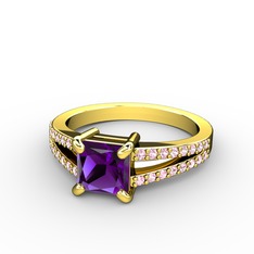 Mida Tektaş Yüzük - Ametist ve pembe kuvars 925 ayar altın kaplama gümüş yüzük #tc8otp