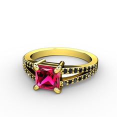 Mida Tektaş Yüzük - Rodolit garnet ve siyah zirkon 925 ayar altın kaplama gümüş yüzük #tmunj2