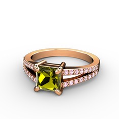Mida Tektaş Yüzük - Peridot ve pembe kuvars 14 ayar rose altın yüzük #ueregb