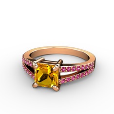 Mida Tektaş Yüzük - Sitrin ve rodolit garnet 14 ayar rose altın yüzük #v1fsui