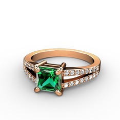 Mida Tektaş Yüzük - Yeşil kuvars ve swarovski 18 ayar rose altın yüzük #w451wp