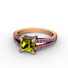 Mida Tektaş Yüzük - Peridot ve ametist 14 ayar rose altın yüzük #wzgvbi