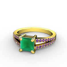 Mida Tektaş Yüzük - Kök zümrüt ve ametist 8 ayar altın yüzük #x1p432