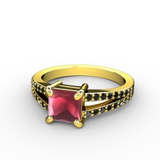 Mida Tektaş Yüzük - Kök yakut ve siyah zirkon 18 ayar altın yüzük #x1r0hd