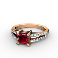 Mida Tektaş Yüzük - Garnet ve akuamarin 14 ayar rose altın yüzük #x49jsr