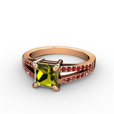 Peridot ve garnet 925 ayar rose altın kaplama gümüş yüzük