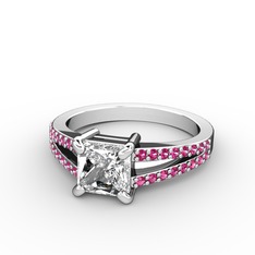 Swarovski ve rodolit garnet 14 ayar beyaz altın yüzük