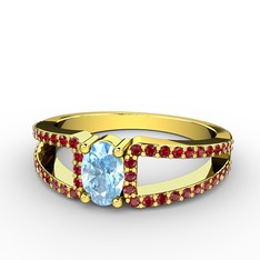 Akuamarin ve garnet 14 ayar altın yüzük