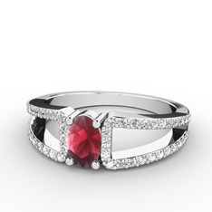 Mimoza Yüzük - Kök yakut ve beyaz zirkon 925 ayar gümüş yüzük #119jx4r