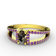 Mimoza Yüzük - Dumanlı kuvars ve ametist 8 ayar altın yüzük #11bnbtj