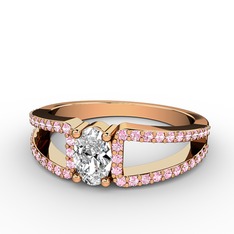 Mimoza Yüzük - Beyaz zirkon ve pembe kuvars 18 ayar rose altın yüzük #11cchwc