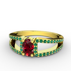 Garnet ve yeşil kuvars 8 ayar altın yüzük