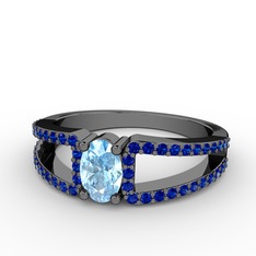 Mimoza Yüzük - Akuamarin ve lab safir 925 ayar siyah rodyum kaplama gümüş yüzük #124ghvv