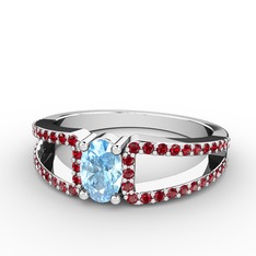 Mimoza Yüzük - Akuamarin ve garnet 925 ayar gümüş yüzük #1267rt