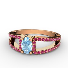 Akuamarin ve rodolit garnet 14 ayar rose altın yüzük