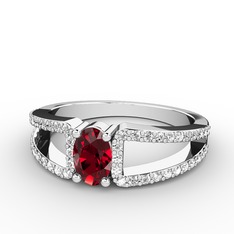 Mimoza Yüzük - Garnet ve swarovski 14 ayar beyaz altın yüzük #13mo7fg