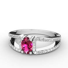 Rodolit garnet ve swarovski 8 ayar beyaz altın yüzük