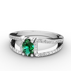 Yeşil kuvars ve swarovski 8 ayar beyaz altın yüzük