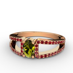 Peridot ve garnet 18 ayar rose altın yüzük