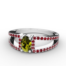 Peridot ve garnet 14 ayar beyaz altın yüzük