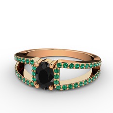 Mimoza Yüzük - Siyah zirkon ve yeşil kuvars 14 ayar rose altın yüzük #15lczp4