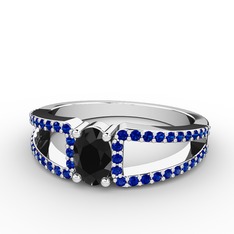 Mimoza Yüzük - Siyah zirkon ve lab safir 925 ayar gümüş yüzük #15oeafs