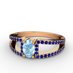 Mimoza Yüzük - Akuamarin ve lab safir 14 ayar rose altın yüzük #15wxryr