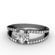 Mimoza Yüzük - Swarovski ve pırlanta 925 ayar siyah rodyum kaplama gümüş yüzük (0.44 karat) #163zpt7