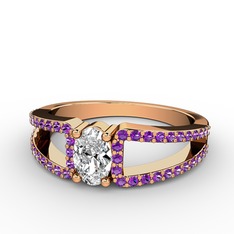 Mimoza Yüzük - Swarovski ve ametist 925 ayar rose altın kaplama gümüş yüzük #16ywwg3