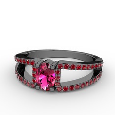 Mimoza Yüzük - Rodolit garnet ve garnet 925 ayar siyah rodyum kaplama gümüş yüzük #18mmlsd