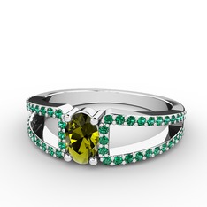 Mimoza Yüzük - Peridot ve yeşil kuvars 8 ayar beyaz altın yüzük #18uftf2