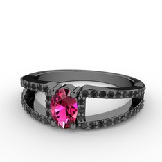 Mimoza Yüzük - Rodolit garnet ve siyah zirkon 925 ayar siyah rodyum kaplama gümüş yüzük #195u4di