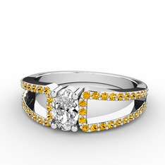 Swarovski ve sitrin 18 ayar beyaz altın yüzük