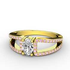 Mimoza Yüzük - Swarovski ve pembe kuvars 8 ayar altın yüzük #1c1vey6