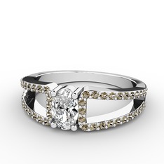 Beyaz zirkon ve dumanlı kuvars 8 ayar beyaz altın yüzük