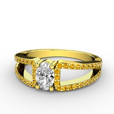 Mimoza Yüzük - Swarovski ve sitrin 14 ayar altın yüzük #1cjhx41