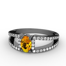 Mimoza Yüzük - Sitrin ve beyaz zirkon 925 ayar siyah rodyum kaplama gümüş yüzük #1dgdc2z