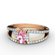 Mimoza Yüzük - Pembe kuvars ve akuamarin 925 ayar rose altın kaplama gümüş yüzük #1dhnhmr