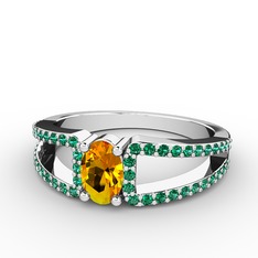 Sitrin ve yeşil kuvars 8 ayar beyaz altın yüzük